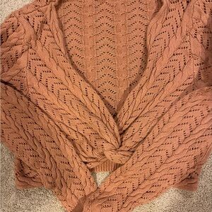 Cable Knit Twist Front Sweater - Brown